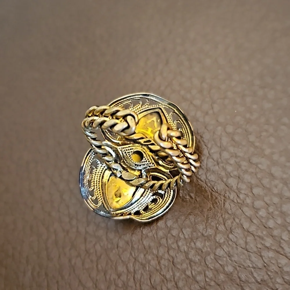Antique West Germany Oval Gemstone Filigree Adjustable Castlecore Ring